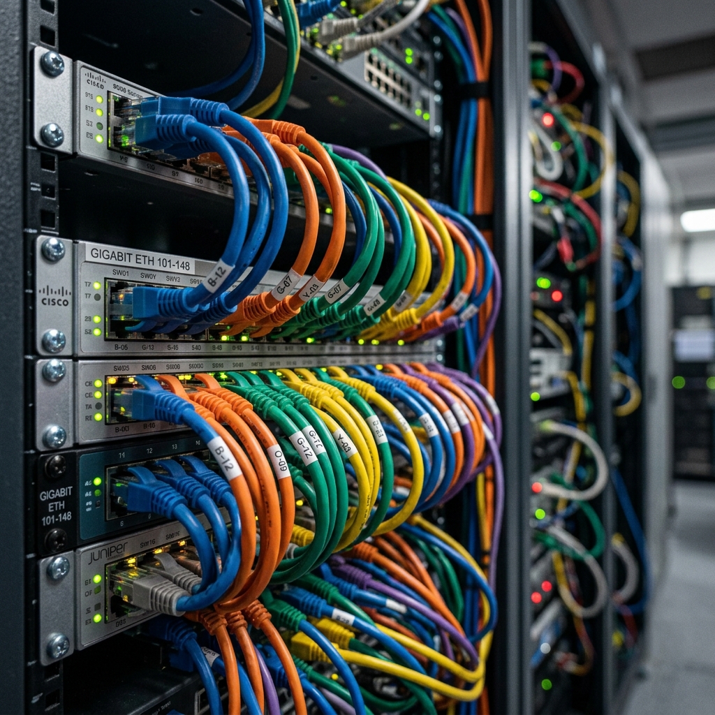 Detalhe de Cabeamento e Fibra